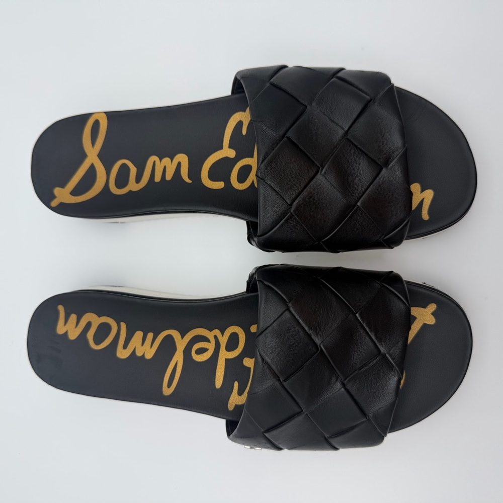 Sam Edelman Adaley Sandals Womens Size 8 M Black Leather Woven Slides Shoes